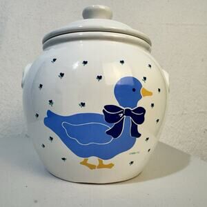 Treasure Craft USA Blue Bow Country Duck Ceramic Cookie Jar Retro VTG Kitchen